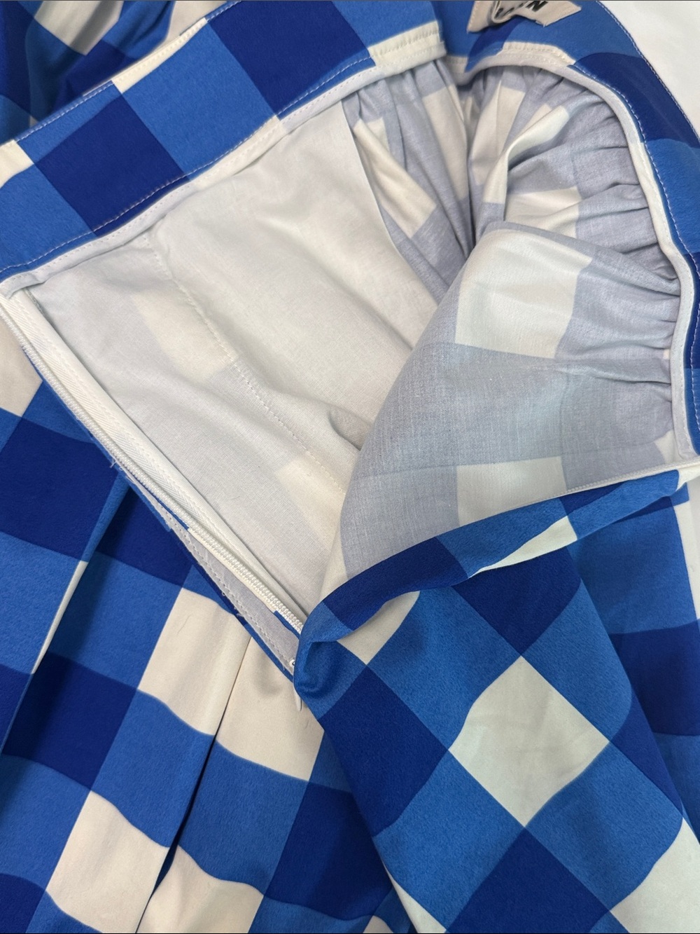 Boden Layla Cotton Sateen Blue and White Gingham Midi Skirt - Picture 5 of 7